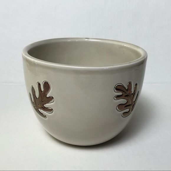 Bitossi Mid Century Modern MCM Pottery Gray Taupe Metallic Oak Leaf Design Bowl
